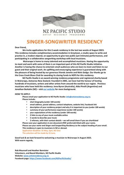 Applications are open for our 2023 Singer-Songwriter Residency